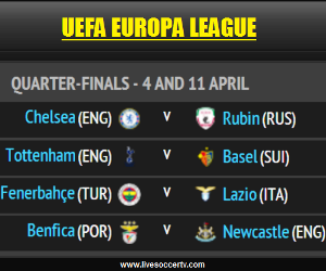 Chelsea-Rubin, Spurs-Basel, Fenerbahce-Lazio, Benfica-Newcastle. Watch all UEFA Europa League matches live on April 4, 2013.